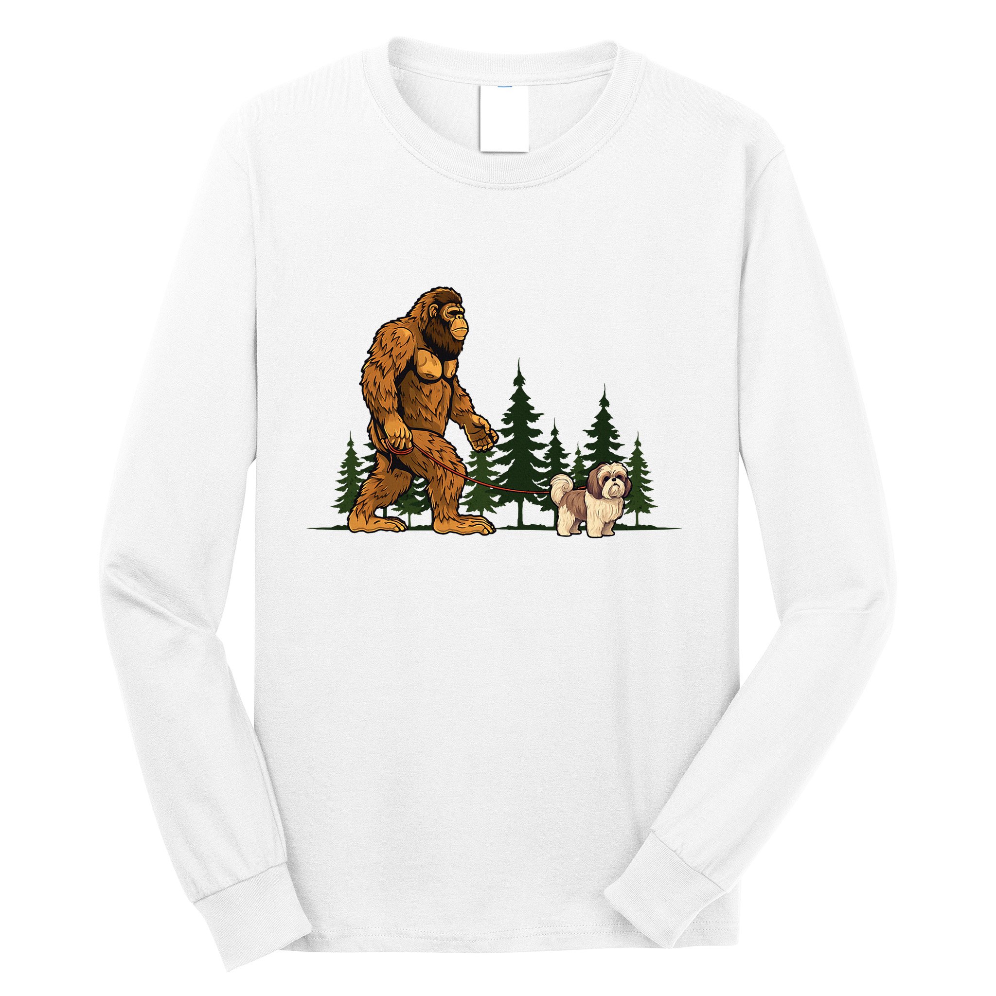 Shih Tzu Bigfoot Dog Walking Dog Mom Dad Long Sleeve Shirt