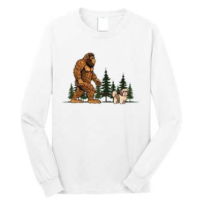 Shih Tzu Bigfoot Dog Walking Dog Mom Dad Long Sleeve Shirt