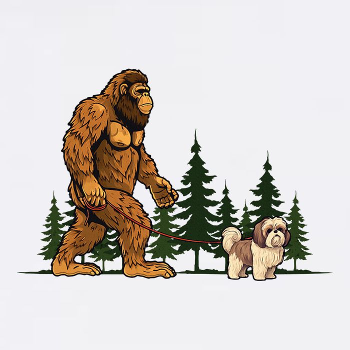 Shih Tzu Bigfoot Dog Walking Dog Mom Dad Long Sleeve Shirt