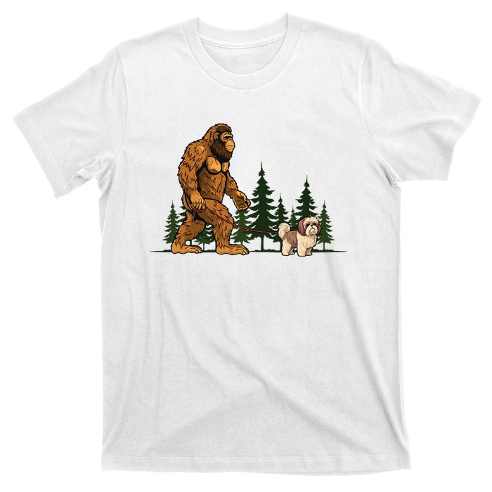 Shih Tzu Bigfoot Dog Walking Dog Mom Dad T-Shirt