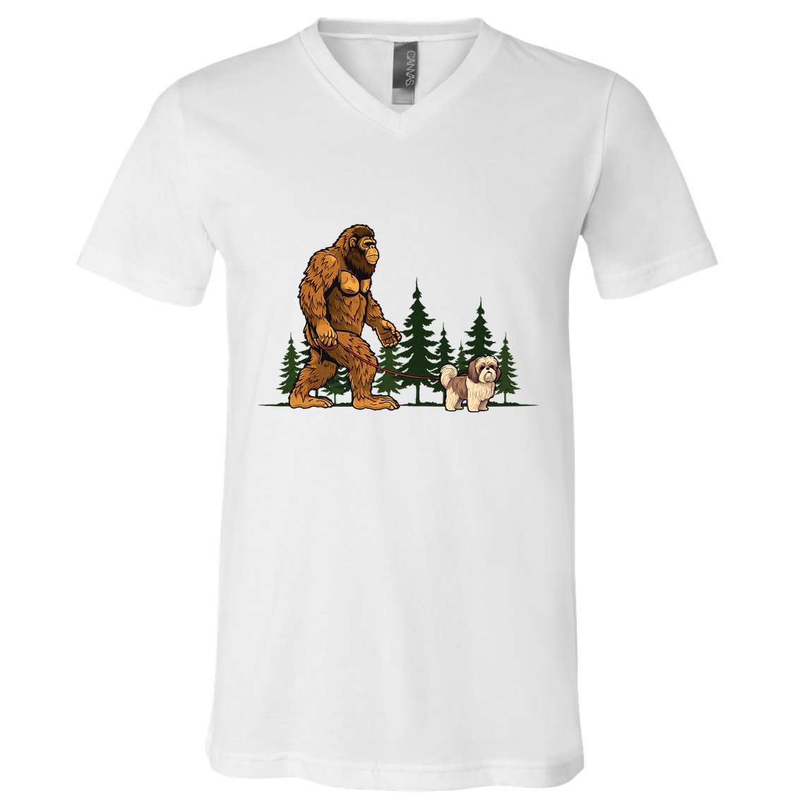Shih Tzu Bigfoot Dog Walking Dog Mom Dad V-Neck T-Shirt