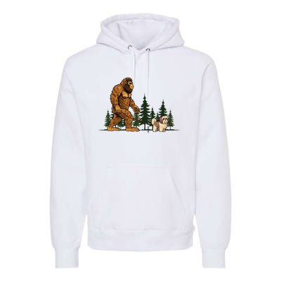 Shih Tzu Bigfoot Dog Walking Dog Mom Dad Premium Hoodie