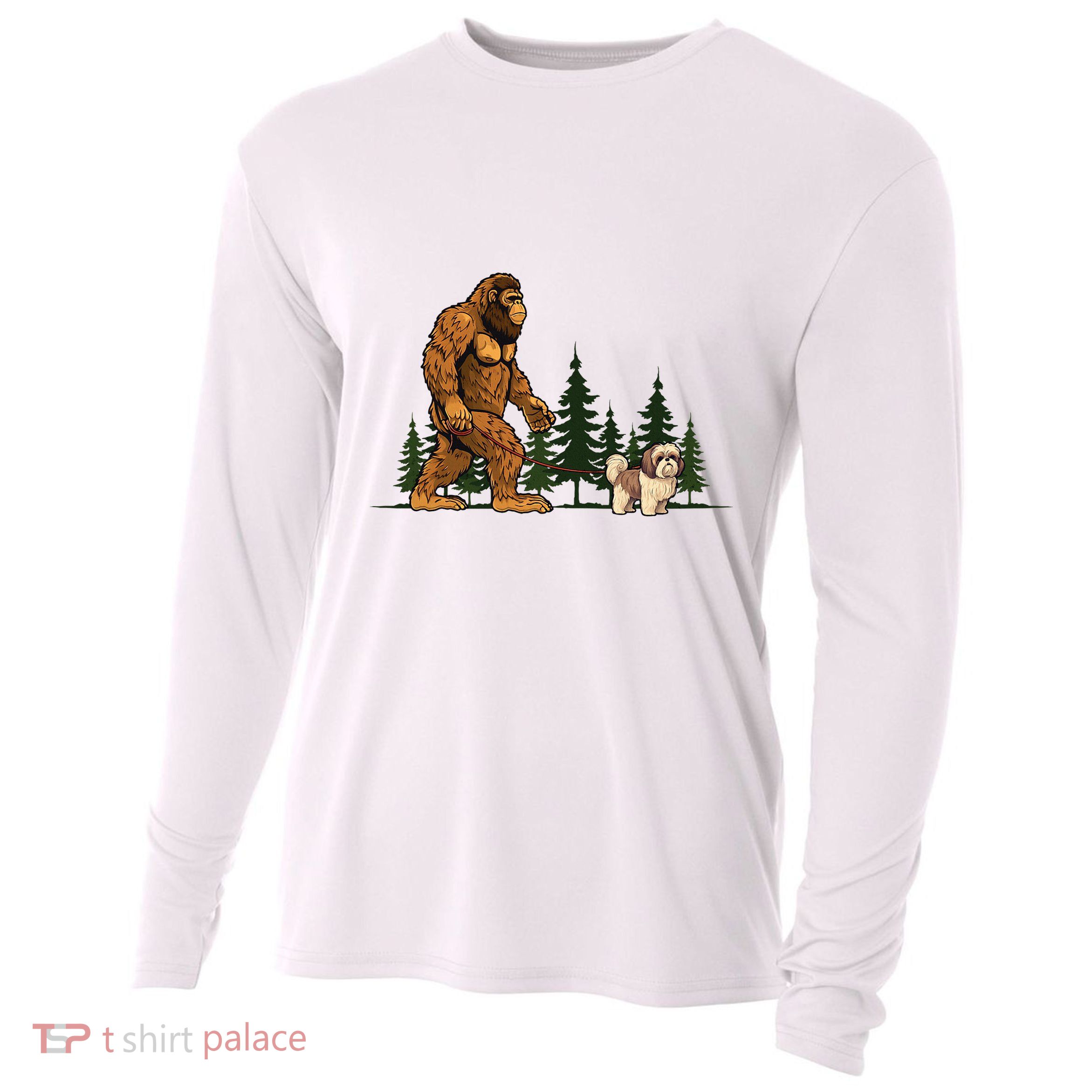 Shih Tzu Bigfoot Dog Walking Dog Mom Dad Cooling Performance Long Sleeve Crew