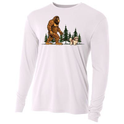 Shih Tzu Bigfoot Dog Walking Dog Mom Dad Cooling Performance Long Sleeve Crew