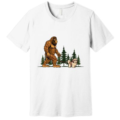 Shih Tzu Bigfoot Dog Walking Dog Mom Dad Premium T-Shirt