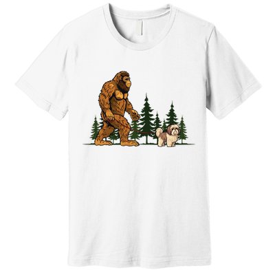 Shih Tzu Bigfoot Dog Walking Dog Mom Dad Premium T-Shirt