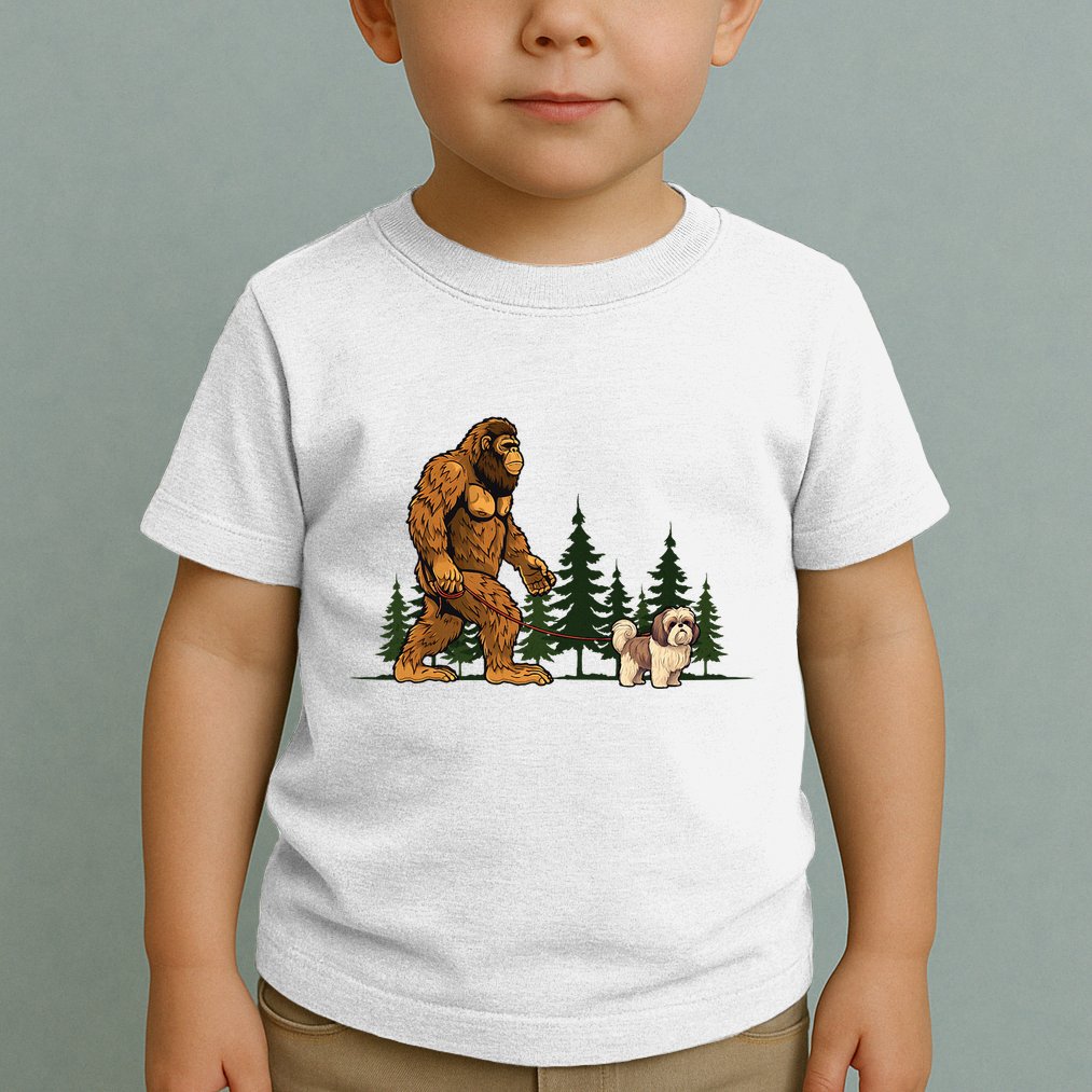 Shih Tzu Bigfoot Dog Walking Dog Mom Dad Toddler T-Shirt
