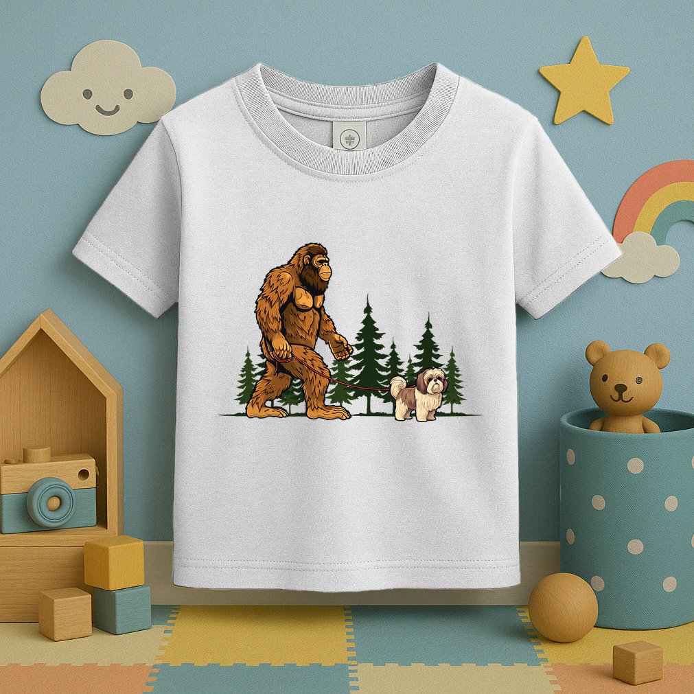 Shih Tzu Bigfoot Dog Walking Dog Mom Dad Toddler T-Shirt