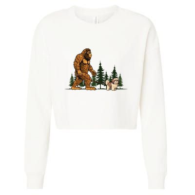 Shih Tzu Bigfoot Dog Walking Dog Mom Dad Cropped Pullover Crew