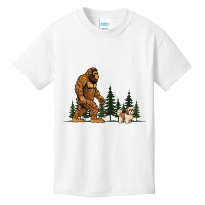 Shih Tzu Bigfoot Dog Walking Dog Mom Dad Kids T-Shirt