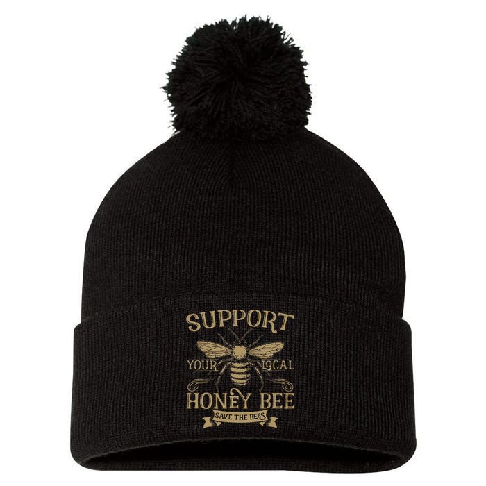Save The Bees Local Honey Bee Support Pom Pom 12in Knit Beanie