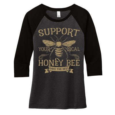 Save The Bees Local Honey Bee Support Women's Tri-Blend 3/4-Sleeve Raglan Shirt