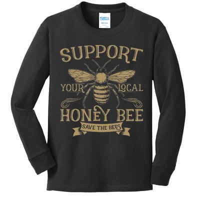 Save The Bees Local Honey Bee Support Kids Long Sleeve Shirt