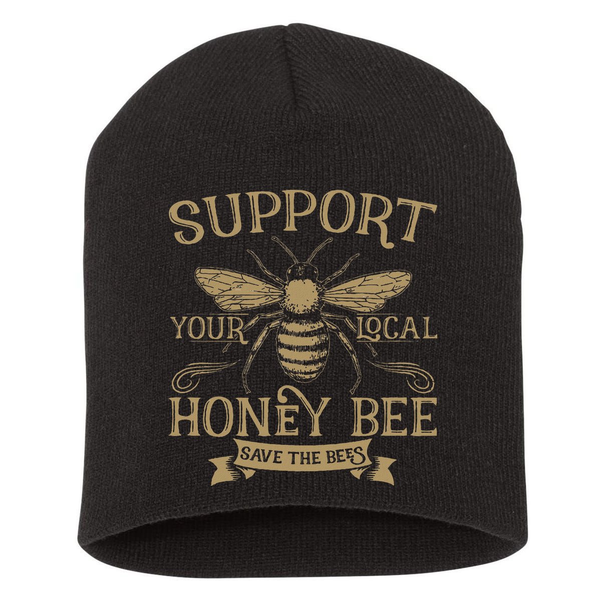 Save The Bees Local Honey Bee Support Short Acrylic Beanie