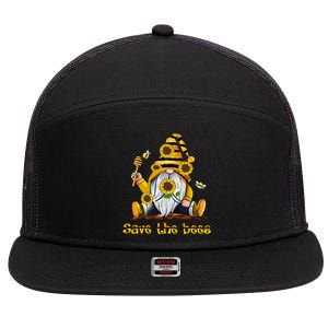 Save The Bees Gnome Gift 7 Panel Mesh Trucker Snapback Hat