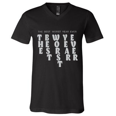 Store The Best Worst Year Ever Bubble Letter V-Neck T-Shirt