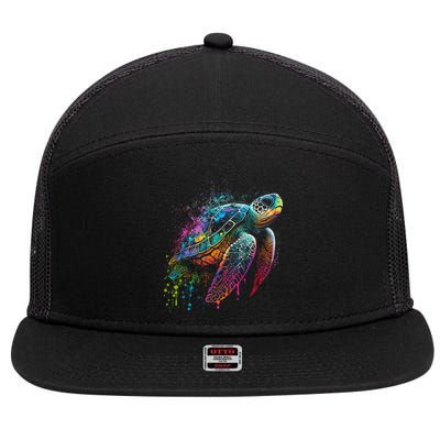 Sea Turtle Beach Lover Ocean Animal Novelty 7 Panel Mesh Trucker Snapback Hat