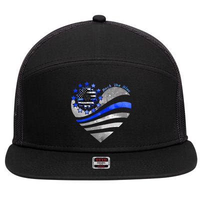 Sunflower Thin Blue Line Police Heart Back The Blue Law Enfo Cute Gift 7 Panel Mesh Trucker Snapback Hat