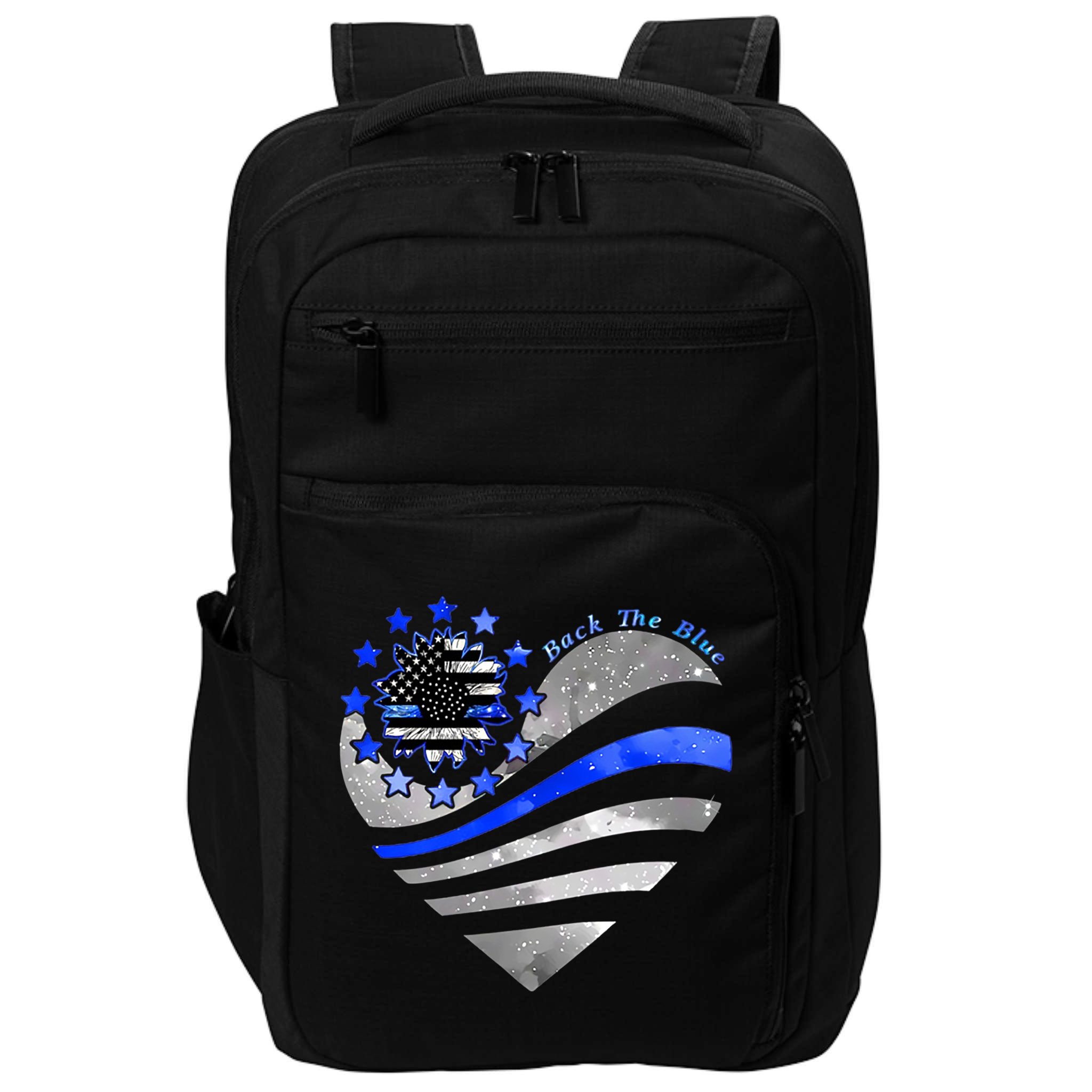 Sunflower Thin Blue Line Police Heart Back The Blue Law Enfo Cute Gift Impact Tech Backpack