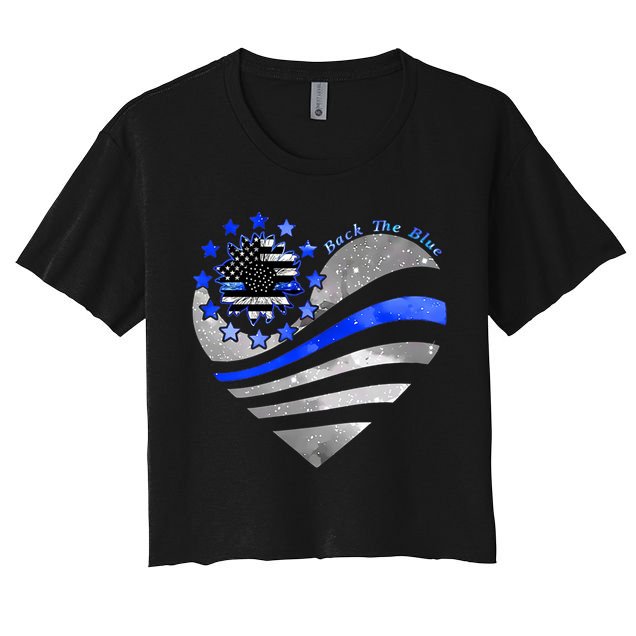 Sunflower Thin Blue Line Police Heart Back The Blue Law Enfo Cute Gift Crop Top