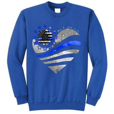 Sunflower Thin Blue Line Police Heart Back The Blue Law Enfo Cute Gift Sweatshirt
