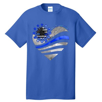 Sunflower Thin Blue Line Police Heart Back The Blue Law Enfo Cute Gift Tall T-Shirt