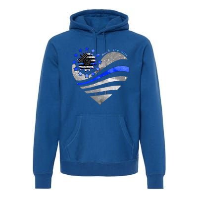 Sunflower Thin Blue Line Police Heart Back The Blue Law Enfo Cute Gift Premium Hoodie