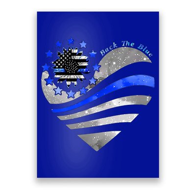 Sunflower Thin Blue Line Police Heart Back The Blue Law Enfo Cute Gift Poster