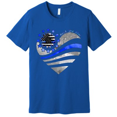 Sunflower Thin Blue Line Police Heart Back The Blue Law Enfo Cute Gift Premium T-Shirt