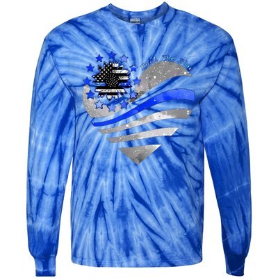 Sunflower Thin Blue Line Police Heart Back The Blue Law Enfo Cute Gift Tie-Dye Long Sleeve Shirt