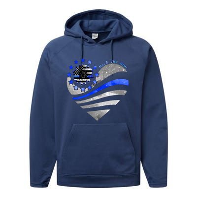 Sunflower Thin Blue Line Police Heart Back The Blue Law Enfo Cute Gift Performance Fleece Hoodie