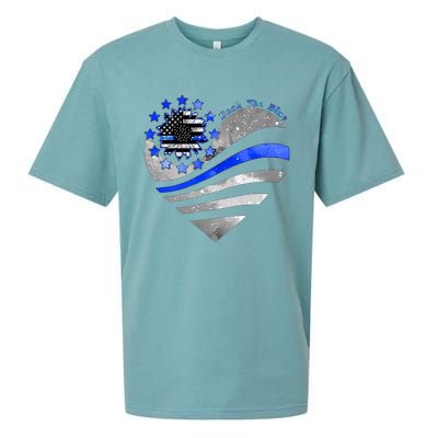 Sunflower Thin Blue Line Police Heart Back The Blue Law Enfo Cute Gift Sueded Cloud Jersey T-Shirt