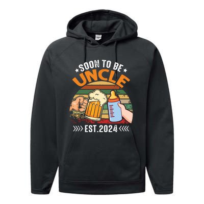 Soon To Be Uncle Again 2024 Funny Pregnancy Announcement Dad Performance Fleece Hoodie