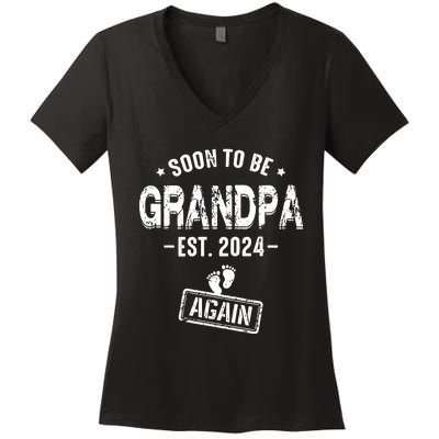 Soon To Be Grandpa Again Promoted To Grandpa Again 2024 Women's V-Neck T-Shirt