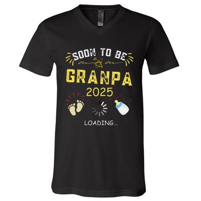 Soon To Be Grandpa 2025 Loading Promoted To Grandpa 2025 V-Neck T-Shirt