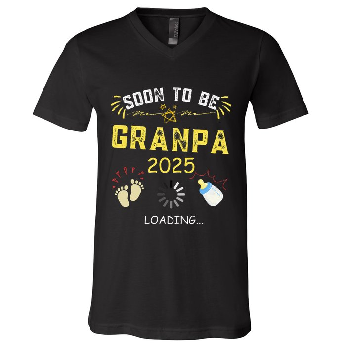 Soon To Be Grandpa 2025 Loading Promoted To Grandpa 2025 V-Neck T-Shirt