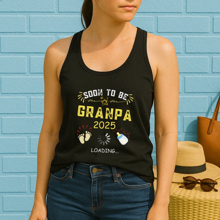 Soon To Be Grandpa 2025 Loading Promoted To Grandpa 2025 Womens Tank Top