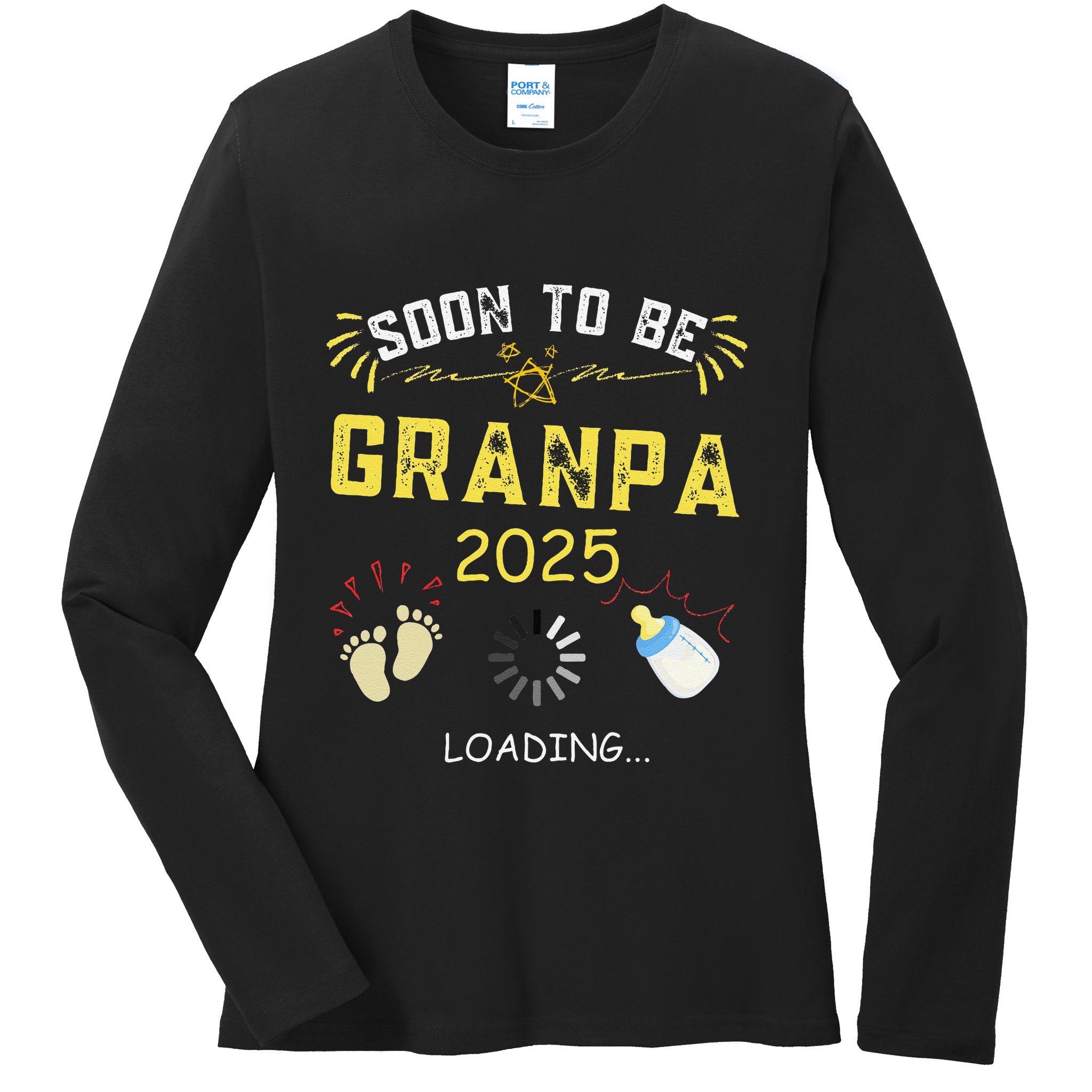 Soon To Be Grandpa 2025 Loading Promoted To Grandpa 2025 Ladies Long Sleeve Shirt