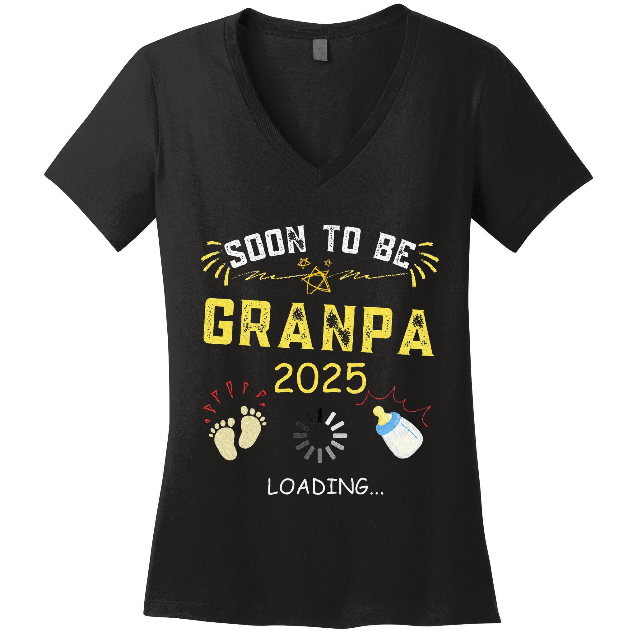 Soon To Be Grandpa 2025 Loading Promoted To Grandpa 2025 Women's V-Neck T-Shirt