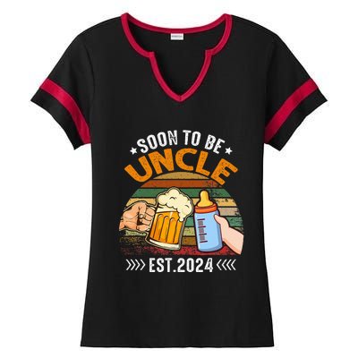 Soon To Be Uncle Again 2024 Funny Pregnancy Announcement Dad Ladies Halftime Notch Neck Tee