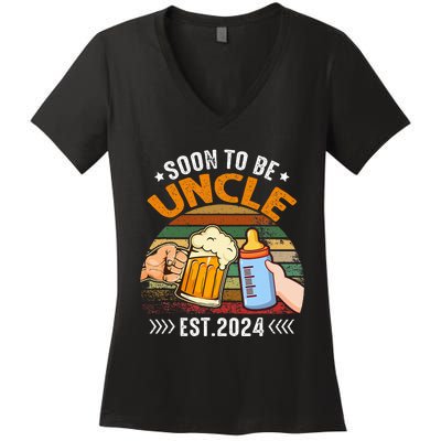 Soon To Be Uncle Again 2024 Funny Pregnancy Announcement Dad Women's V-Neck T-Shirt