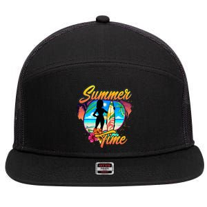 Summer Time Beach Vibes Print 7 Panel Mesh Trucker Snapback Hat