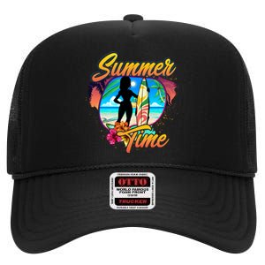 Summer Time Beach Vibes Print High Crown Mesh Back Trucker Hat