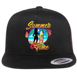 Summer Time Beach Vibes Print Flat Bill Trucker Hat