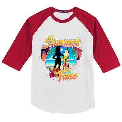 Summer Time Beach Vibes Print Kids Colorblock Raglan Jersey