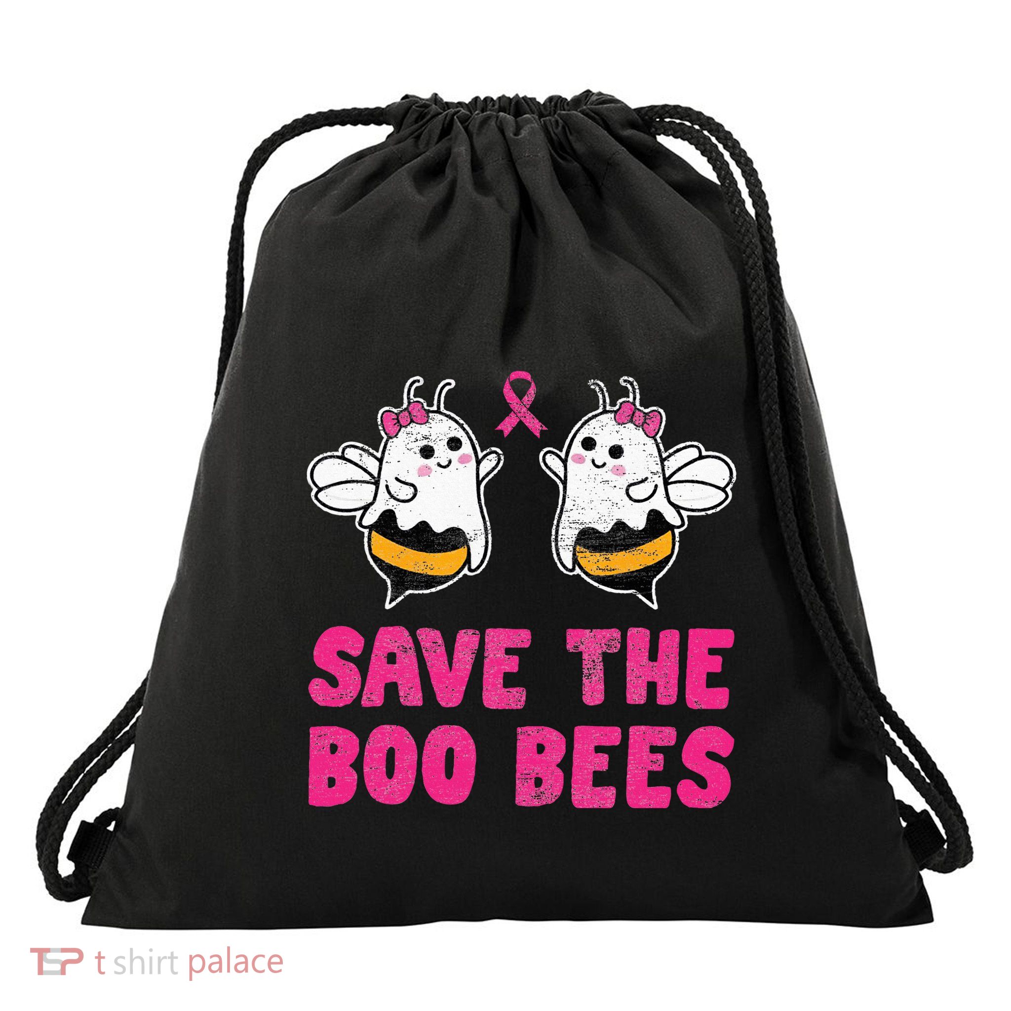 Save The Boo Bees Breast Cancer Awareness Halloween Drawstring Bag