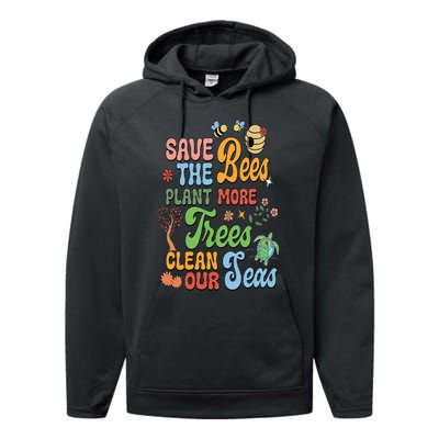 Save the Bees Plant More Trees Climate Change Funny Earth Performance Fleece Hoodie