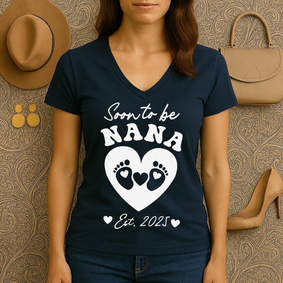 Soon To Be Nana 2025 Mothers Day First Time Mom Pregnancy Women's V-Neck T-Shirt
