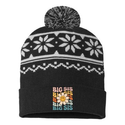 Soon To Be New Big Sister Retro Proud Big Sis Announcement USA-Made Snowflake Beanie