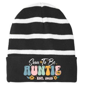 Soon To Be Auntie Est 2025 Striped Beanie with Solid Band